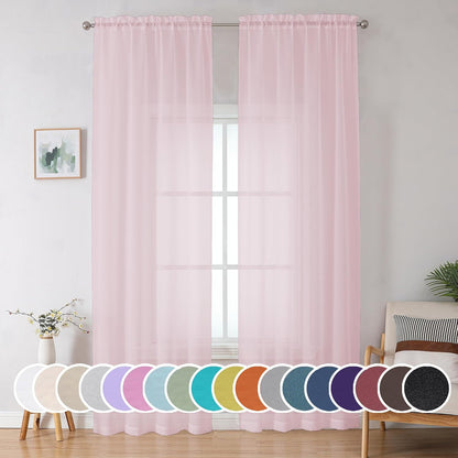 OWENIE Sheer Curtains 84 inches Long 2 Panels Set for Living Room/Bedroom, Rod Pocket Voile Sheer Panel Drapes, White, 2pcs, Each 42" W x 84" L - Colors A