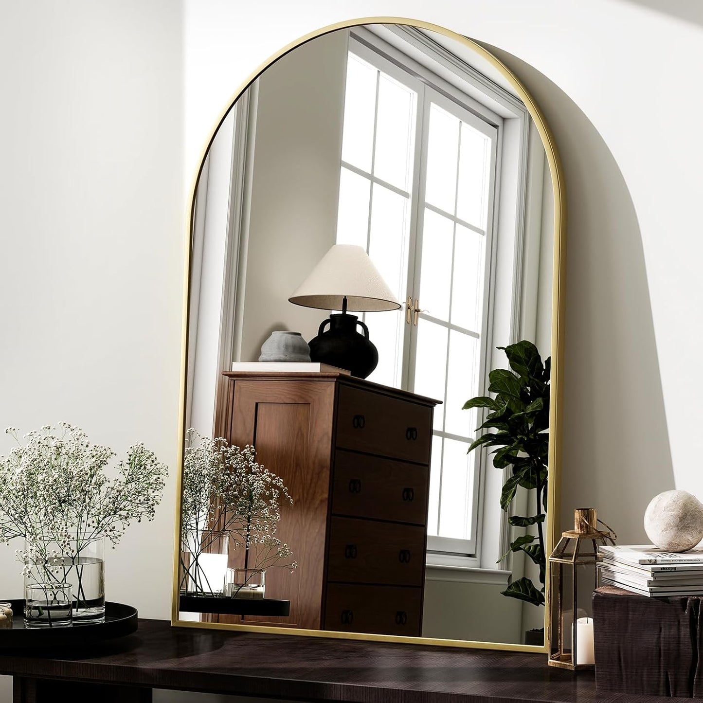 HARRITPURE Arched Wall Mirror 24"x36" – Black Metal Frame Vanity Mirrors for Bedroom, Entryway, Living Room Decor