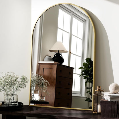 HARRITPURE Arched Wall Mirror 24"x36" – Black Metal Frame Vanity Mirrors for Bedroom, Entryway, Living Room Decor