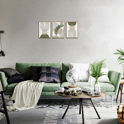 Bwodke Boho Wall Art, Framed Abstract Wall Art, Green Botanical Neutral Canvas Wall Decor, Large Mid Century Plant Pictures Set of 3, Modern Minimalist Paintings, for Bedroom Living Room Bathroom