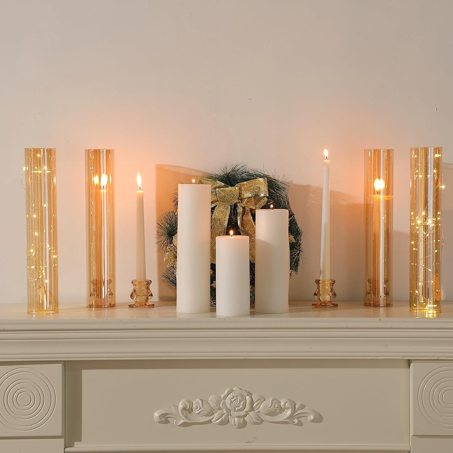 Teenyyou 36 Set Glass Hurricane Candle Holders Bulk 12.6" Open Ended Glass Candleholder Tube Shape Bottomless and 2.2" Taper Clear Candlestick Holders for Wedding Table Centerpiece (Clear)