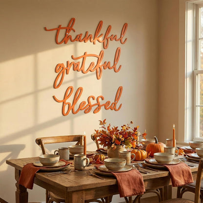 Thankful Grateful Blessed Letter Sign Metal Wall Decor, 3 Piece Black Letters Wall Art for Bathroom Bedroom Metal Words Wall Decor for Home Decor