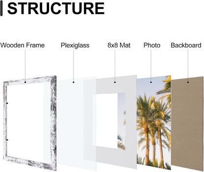 Vittanly 8x10 Picture Frames Set of 9, Shatter Resistant Plexiglass, Display 5x7 Pictures with Mat or 8x10 without Mat, Photo Frames for Wall or Tabletop, Engineered Wood, Black - Colors A