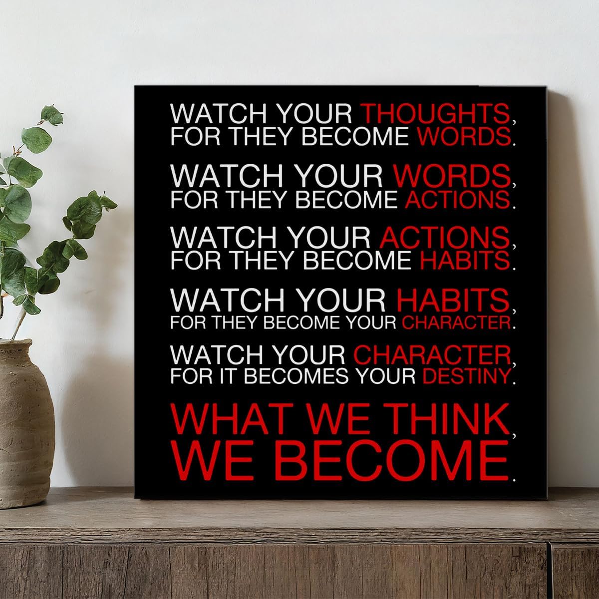 Inspirational Farmhouse Canvas Print Wall Art Decor One Small Positive Thought in the Morning Can Change Your Whole Day Sign Painting Plaque Rustic Home Decoration (8 X 8 Inches, Framed)