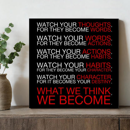 Inspirational Farmhouse Canvas Print Wall Art Decor One Small Positive Thought in the Morning Can Change Your Whole Day Sign Painting Plaque Rustic Home Decoration (8 X 8 Inches, Framed)