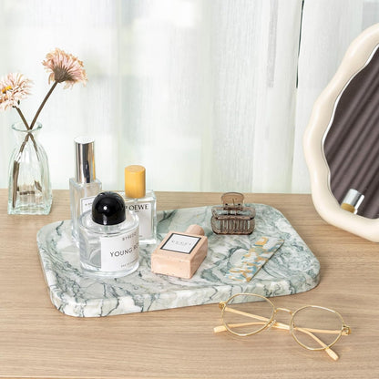 Marble Vanity Tray for Dresser Organizer, Travertine Bathroom Tray Countertop, Beige Decorative Serving Trays, Kitchen Sink Storage, Jewelry & Perfume Holder(Travertino Romano)