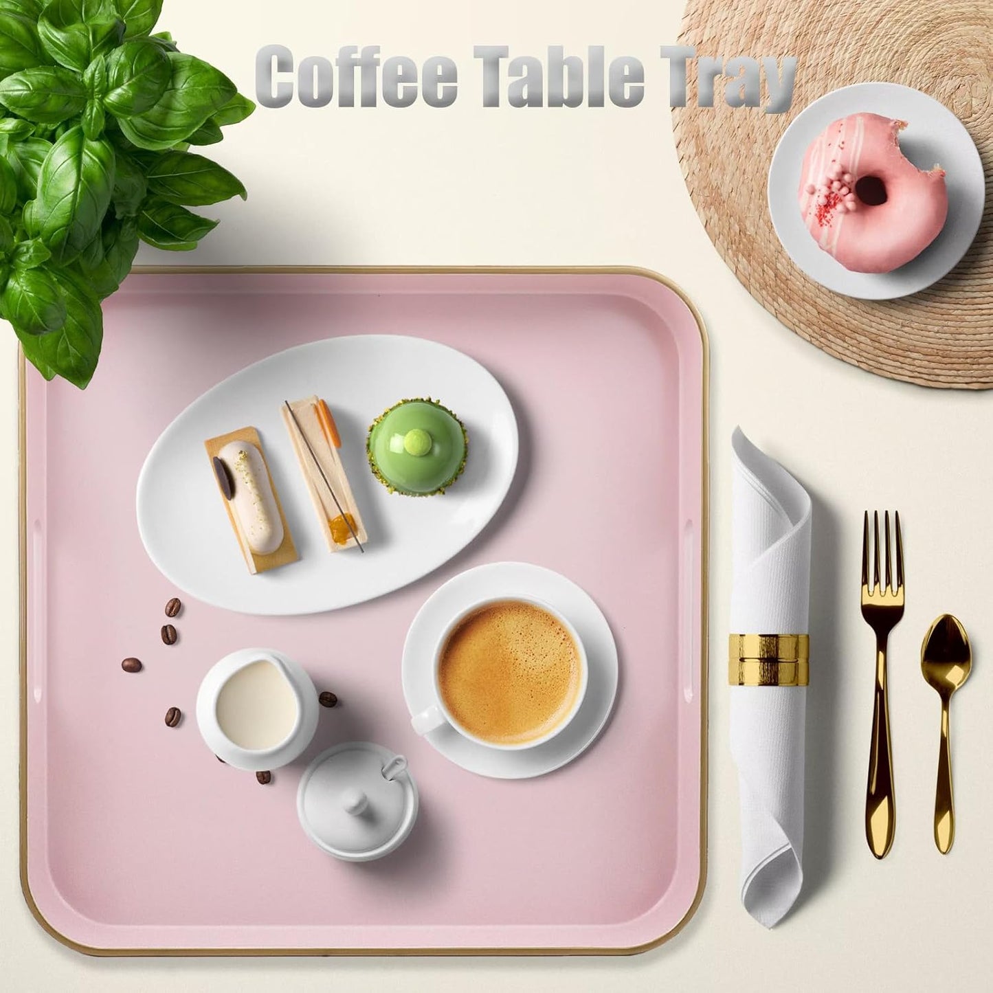 Green Decorative Tray with Handles, Versatile Serving Tray for Coffee Table, Ottoman, Ideal for Serving, Displaying, Organizing, 15.7"*10.2"*1.57"