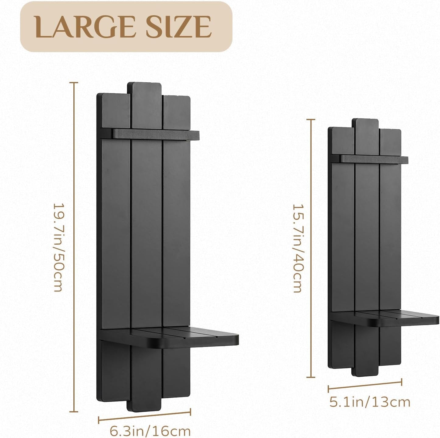 Candle Sconces Black Wall Decor Set of 2 - Wood Wall Candle Holders Set of Two for Small Plants Pillar Candles Tealight - Gothic Distressed Decor for Living Room