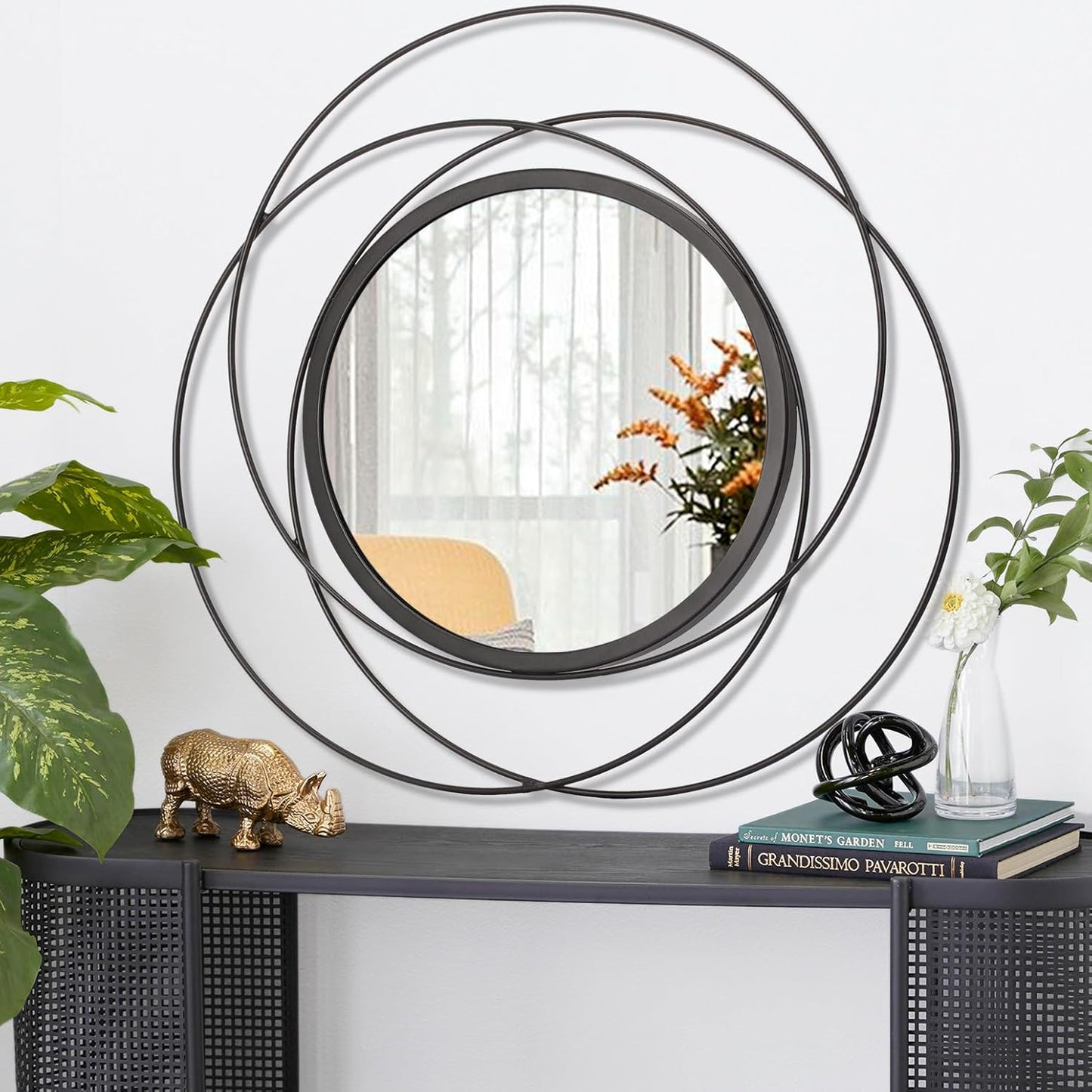 Gold Sunburst Mirrors for Wall Decorative Metal Round Art Mirrors Large Wall Decor Hanging Mirror for Bathroom Bedroom Living Room Vanity Entryway 16"
