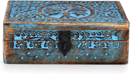 |Wooden Jewelry Box, Tarot Box, Celestial Home Decor, Witch Box, Tree of Life, Trinket Box |Size- 8" x 5" x 2.5",| Decorative Storage Bin