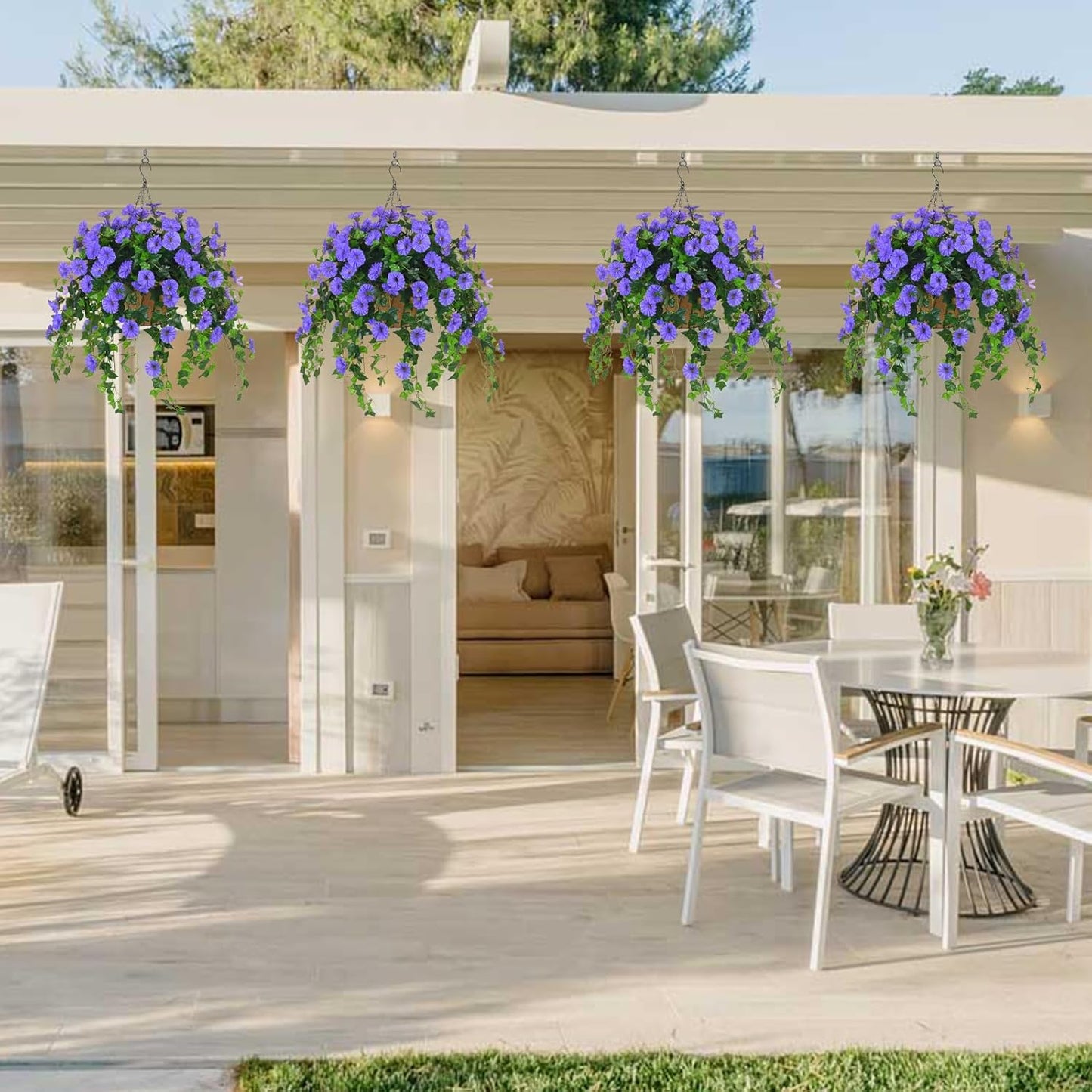 Waipfaru Artificial Hanging Baskets with Flowers, Fake Hanging Plants Outdoors, Urn Fillers for Outside Summer Decor (Fuchsia)