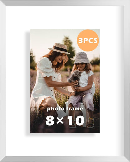 FrameWorks 8”x10” Deluxe Black Aluminum Contemporary Style Floating Picture Frame with Tempered Glass