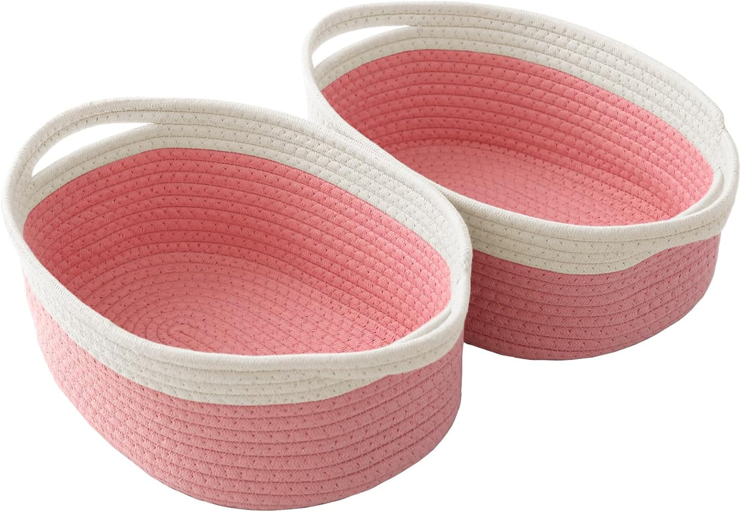 JMvicyroam Woven Basket,Small Rope Storage Bin with Handles & Ribbon Bag, Organizer for Shelves Closets,Gift Basket Empty for Birthday,Books,Dog Toys,White