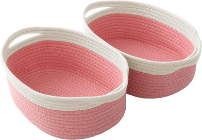 JMvicyroam Woven Basket,Small Rope Storage Bin with Handles & Ribbon Bag, Organizer for Shelves Closets,Gift Basket Empty for Birthday,Books,Dog Toys,White