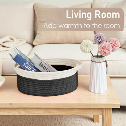JMvicyroam Woven Basket,Small Rope Storage Bin with Handles & Ribbon Bag, Organizer for Shelves Closets,Gift Basket Empty for Birthday,Books,Dog Toys,White