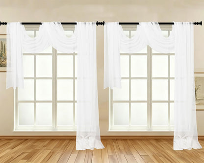 Showgeous 1 Panel White Window Scarf Valance Sheer Curtain Scarf 55" x 216" Extra Long Topper Window Treatment Swag Curtain Drapes for Wedding Canopy Bed Curtains Scarves for Party Ceremony Home Decor