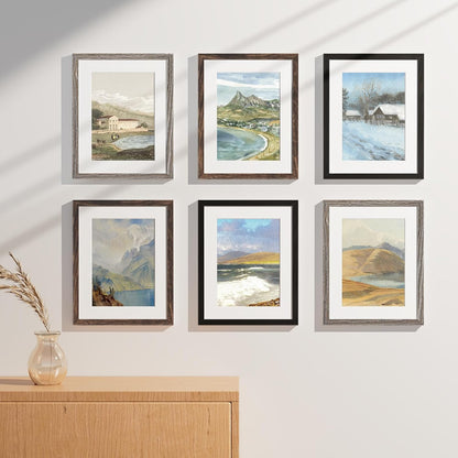 Vittanly 8x10 Picture Frames Set of 9, Shatter Resistant Plexiglass, Display 5x7 Pictures with Mat or 8x10 without Mat, Photo Frames for Wall or Tabletop, Engineered Wood, Black - Colors B