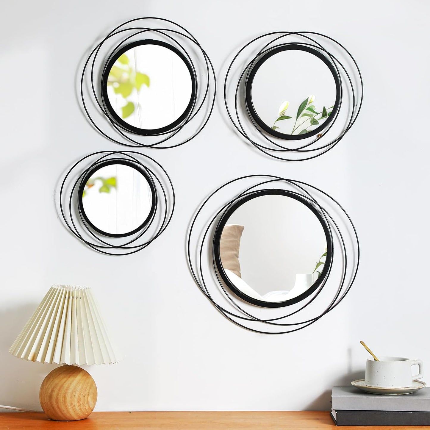 Hicarer 4 Pcs Decorative Wall Mirror Round Modern Circle Mounted Mirror Metal Wall Art Decor for Bedroom Living Room Entryway Dining Room Hallway(Gold)