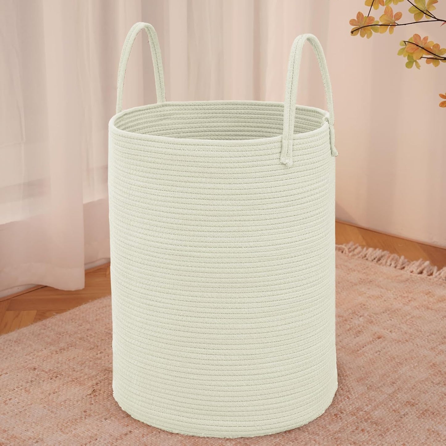 JMvicyroam Large Woven Laundry Basket Hamper,60L Cotton Rope Storage Bin for Blankets,Toys and Clothes,Decorative Tall Nursery Hamper for Living Room,Baby Nursery,Bathroom and Bedroom,Brown