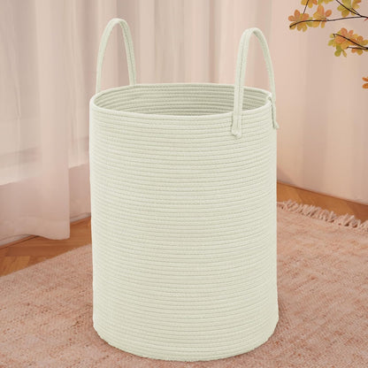 JMvicyroam Large Woven Laundry Basket Hamper,60L Cotton Rope Storage Bin for Blankets,Toys and Clothes,Decorative Tall Nursery Hamper for Living Room,Baby Nursery,Bathroom and Bedroom,Brown