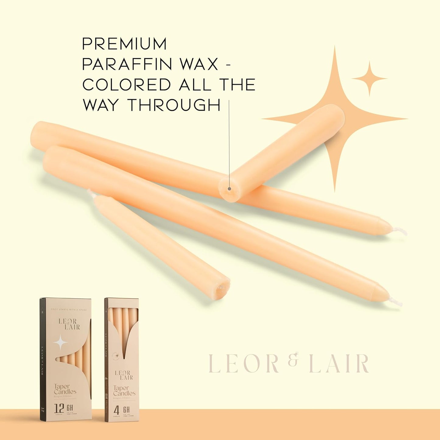 Leor & Lair Ivory Taper Candles - 4 Pack 10" Ivory Candlesticks - Unscented Cream Candle Sticks for Home Decoration, Holiday Tables, Weddings, Restaurants & Business Events