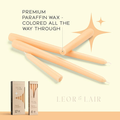 Leor & Lair Ivory Taper Candles - 4 Pack 10" Ivory Candlesticks - Unscented Cream Candle Sticks for Home Decoration, Holiday Tables, Weddings, Restaurants & Business Events