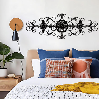 ruelen Metal Scroll Wall Decor Rustic Iron Wall Medallion Small Traditional Metal Scroll Wall Art for Home Living Room Front Porch Above Door Hallway Entryway Decoration（(Separated into two pieces, assembly required)）