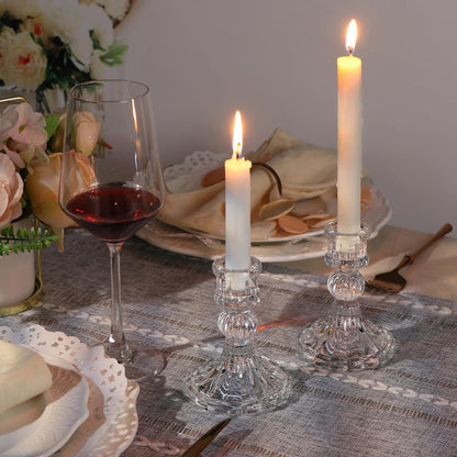 DARJEN Candlestick Holders Set,12Pcs 4" H Taper Candle Holders Bulk, Clear Glass Candle Holders for Wedding, Spring Party, Romantic Dinner, Festival & Windowsill Decor