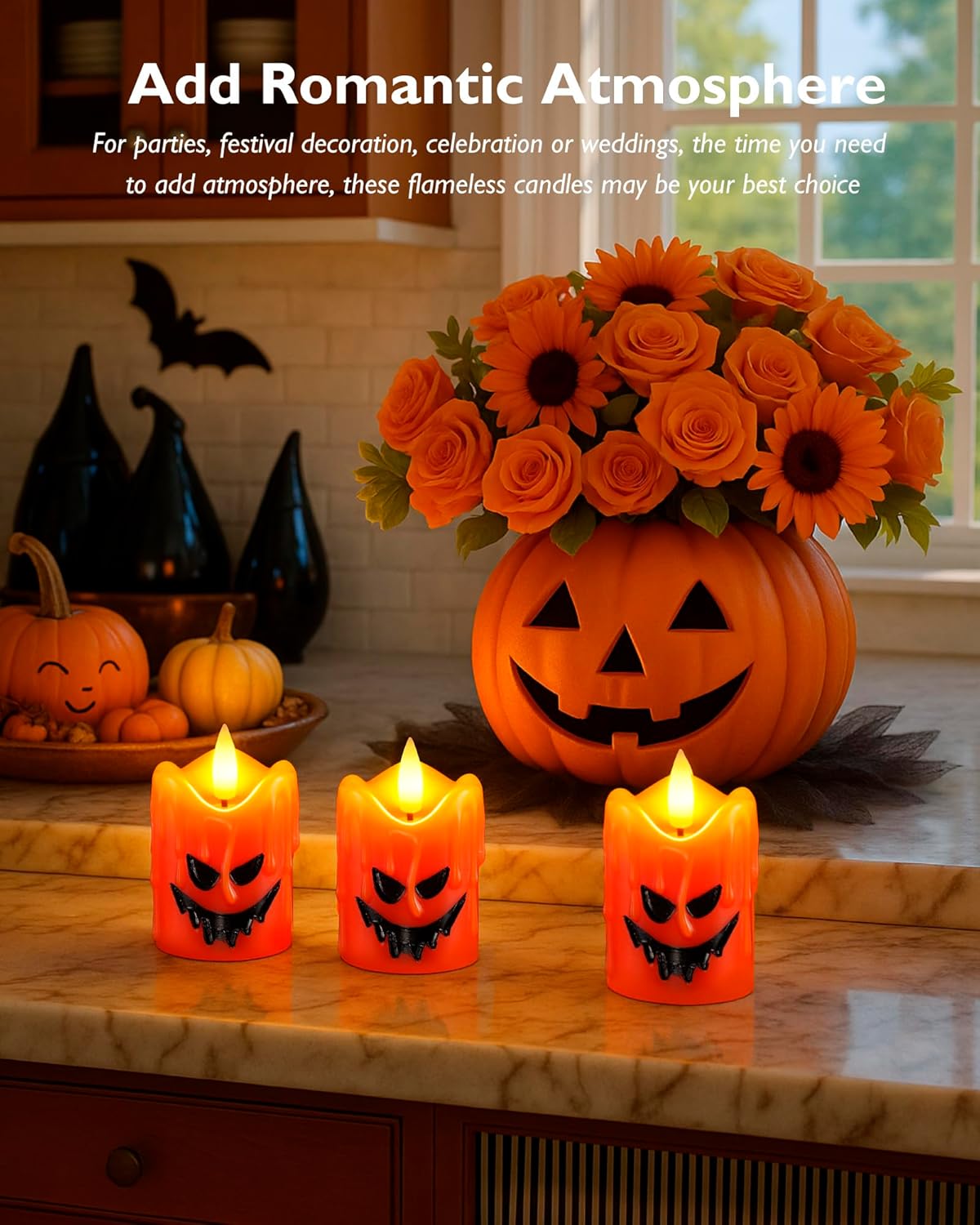 Homemory Flameless Votive Candles with Timer, 2" x 2" Real Wax, 400+Hour Realistic Black Wick Battery Operated Candles, Set of 6 for Wedding, Party and Holiday Decoration (Battery Included)