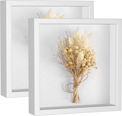 Califortree 8x8 Shadow Box Frame with Soft Linen Back - Push Pins Included, Memory Box Display Case for Flower, Tickets and 3D Items, Black