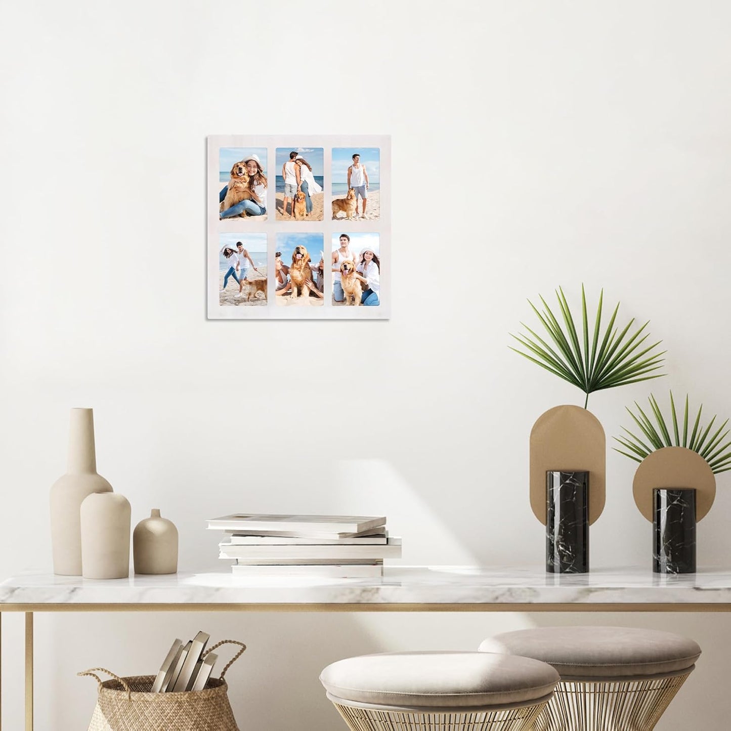 YESKAY 4x6 Picture Frame Collage for Wall Decor, Multiple Photo Collage Frames with Tempered Glass, 7-Opening for 4 x 6 Picture Frames, Rustic Brown, 1 Pack
