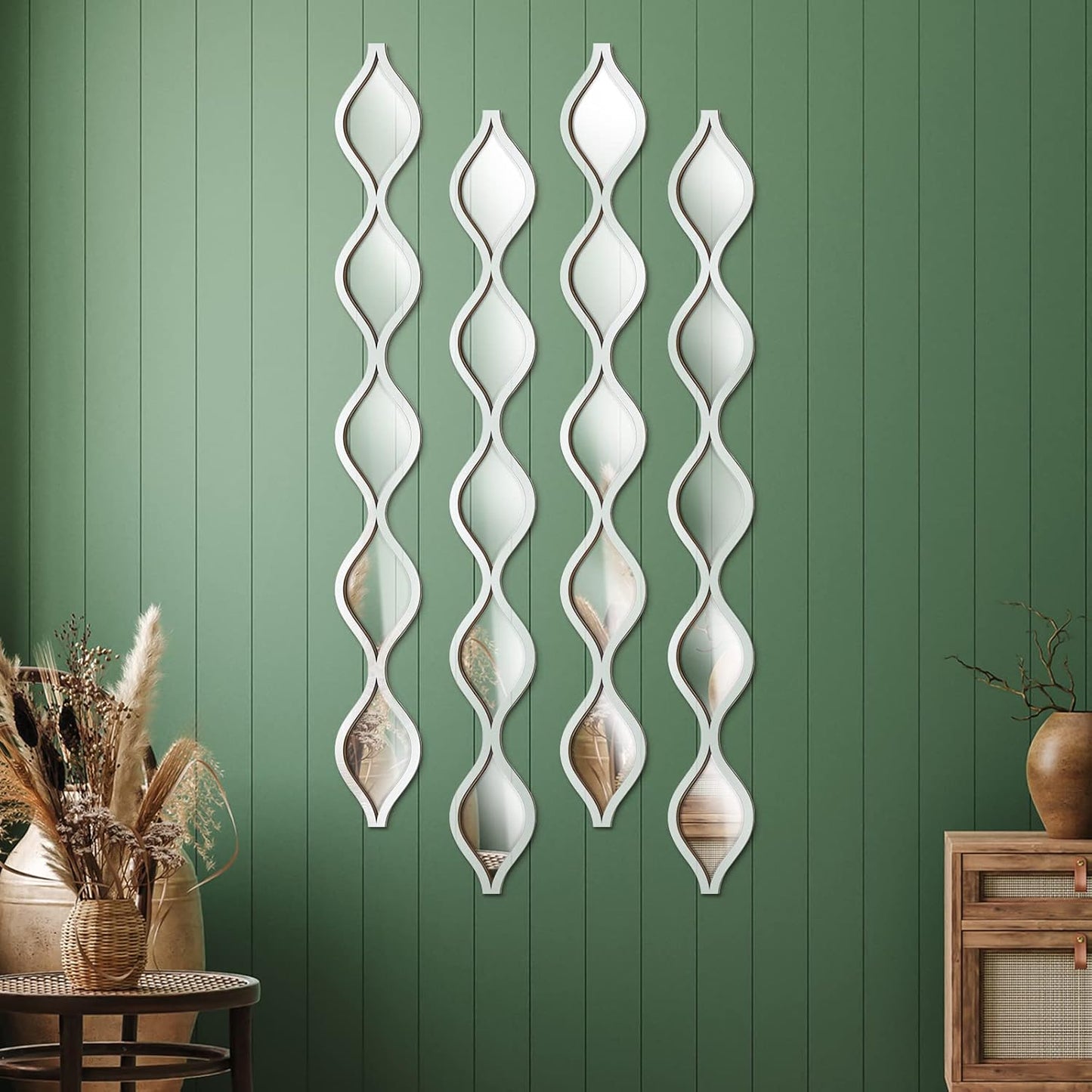 Qunclay Teardrop Mirror Wall Art Decorative Mirror Wall Decor Long Narrow Hanging Art for Apartment Living Room Bathroom Bedroom Entryway(Gold,4 Pcs)