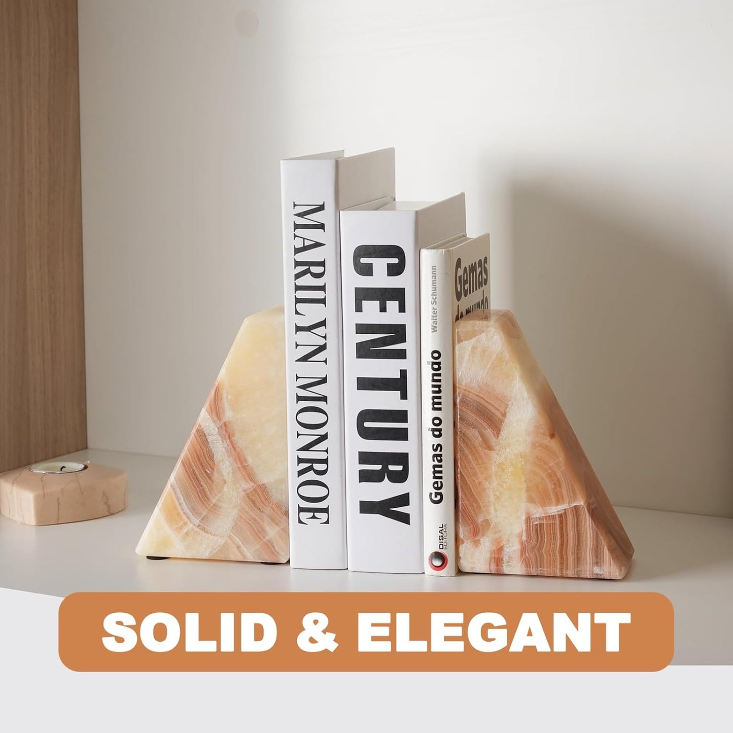 Karibiber Travertine Bookends for Heavy Books, Marble Decorative Bookends for Shelves, Heavy-Duty Stone Book Ends for Hardback Book & Cookbooks, Unique Book Stopper & Holder, Travertino Italy