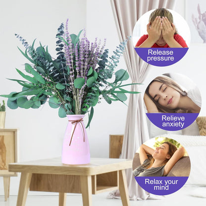 52 PCS Mix Dried Eucalyptus & Lavender Flowers Bundles for Shower, 17'' Natural Real Hanging Silver Dollar Eucalyptus Leaves Stems, Fragrance Fresh Plants Home Bathroom Decor (52pcs)