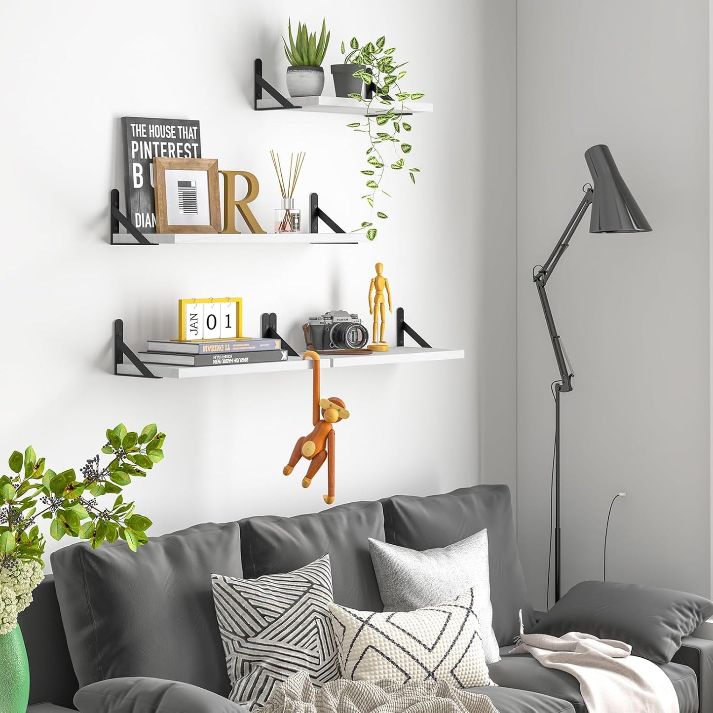 YGEOMER Floating Shelves for Wall, Different Sizes Dark Carbonized Brown Wall Shelves for Living Room, Bathroom, Bedroom, Kitchen, Home Decor (Set of 4)