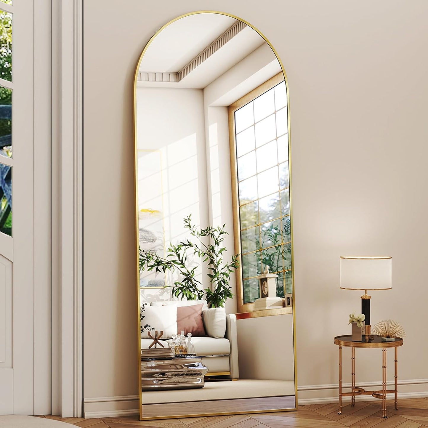 XRAMFY 56"x21" Arched Full Length Mirror Floor Mirrors with Aluminum Alloy Frame Free-Standing Wall Mounted Floor Mirrors or Large Dressing Mirror, Black Mirror Full Length