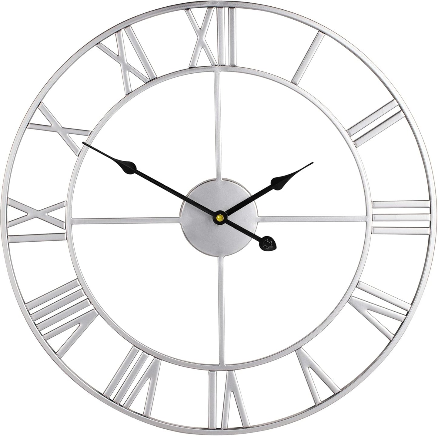 LEIKE 16" Large Wall Clocks Battery Operated, Round Modern Silent Non-Ticking Black Metal Wall Clock for Living Room Decor, Bedroom Kitchen (40cm Diameter, Black Roman Number)