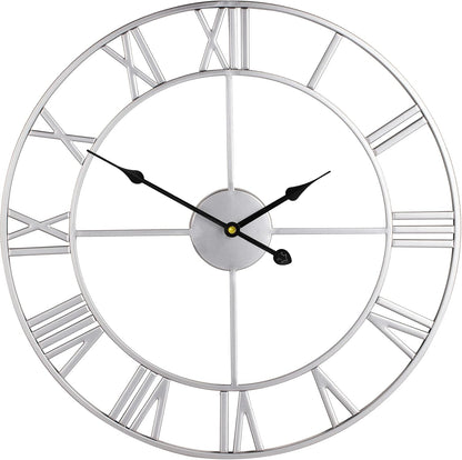 LEIKE 16" Large Wall Clocks Battery Operated, Round Modern Silent Non-Ticking Black Metal Wall Clock for Living Room Decor, Bedroom Kitchen (40cm Diameter, Black Roman Number)