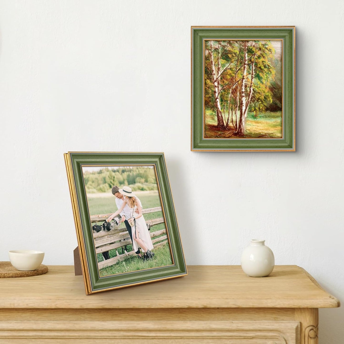 Golden State Art, 11x14 Photo Frame with Mat for Pictures 8x10 and Real Glass (Dark Gold Brown & Bronze Pewter Panel with White Color Mat, 1.25 Inch Frame Border)