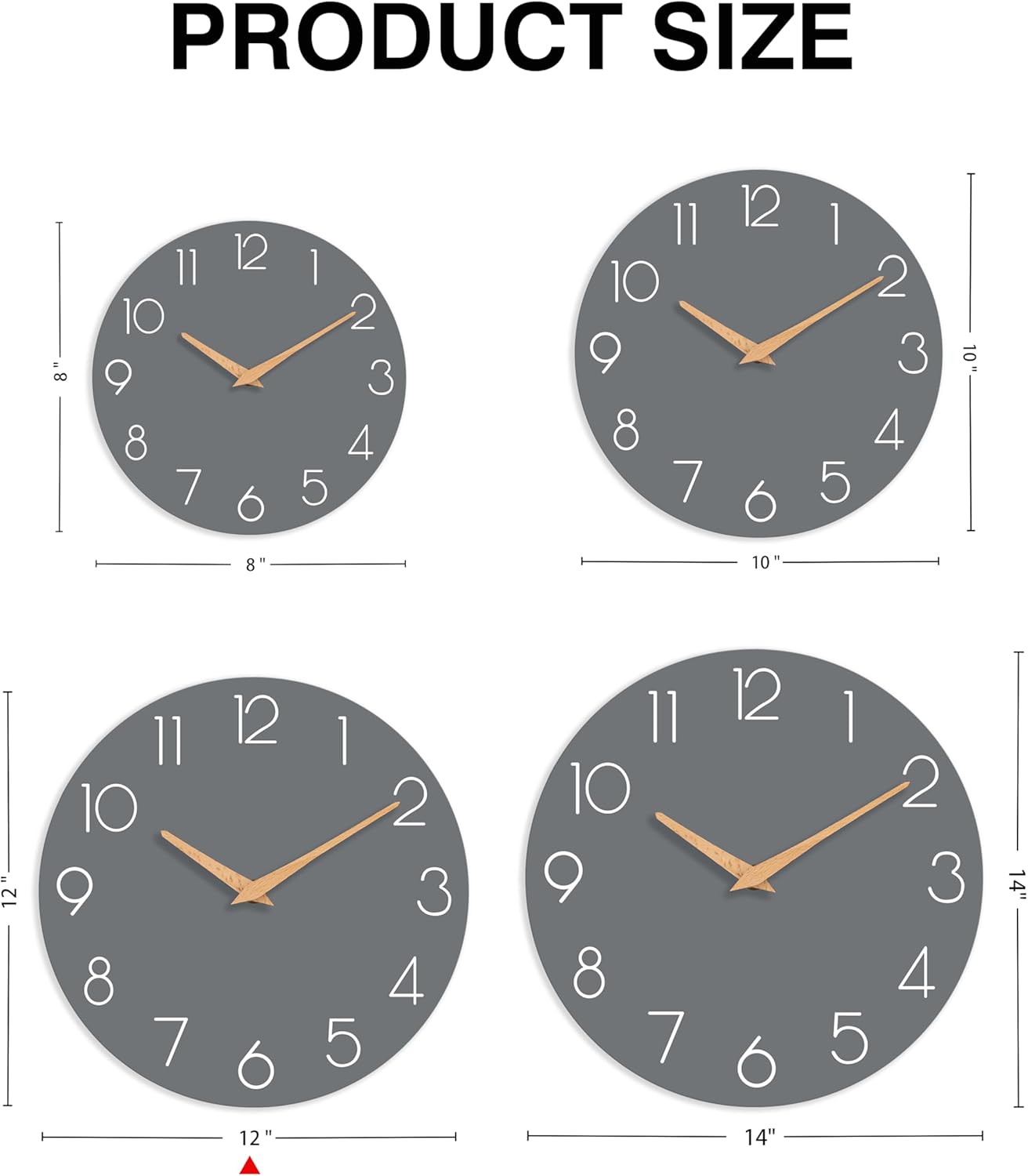 cicininc Wall Clock, Gray Silent Non-Ticking, Decorative Battery Operated Wall Clocks for Bedroom, Kitchen, Home, Office, School, Hotel (8 Inch)