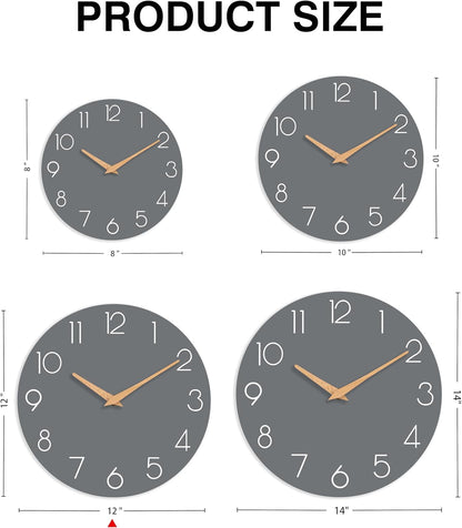 cicininc Wall Clock, Gray Silent Non-Ticking, Decorative Battery Operated Wall Clocks for Bedroom, Kitchen, Home, Office, School, Hotel (8 Inch)