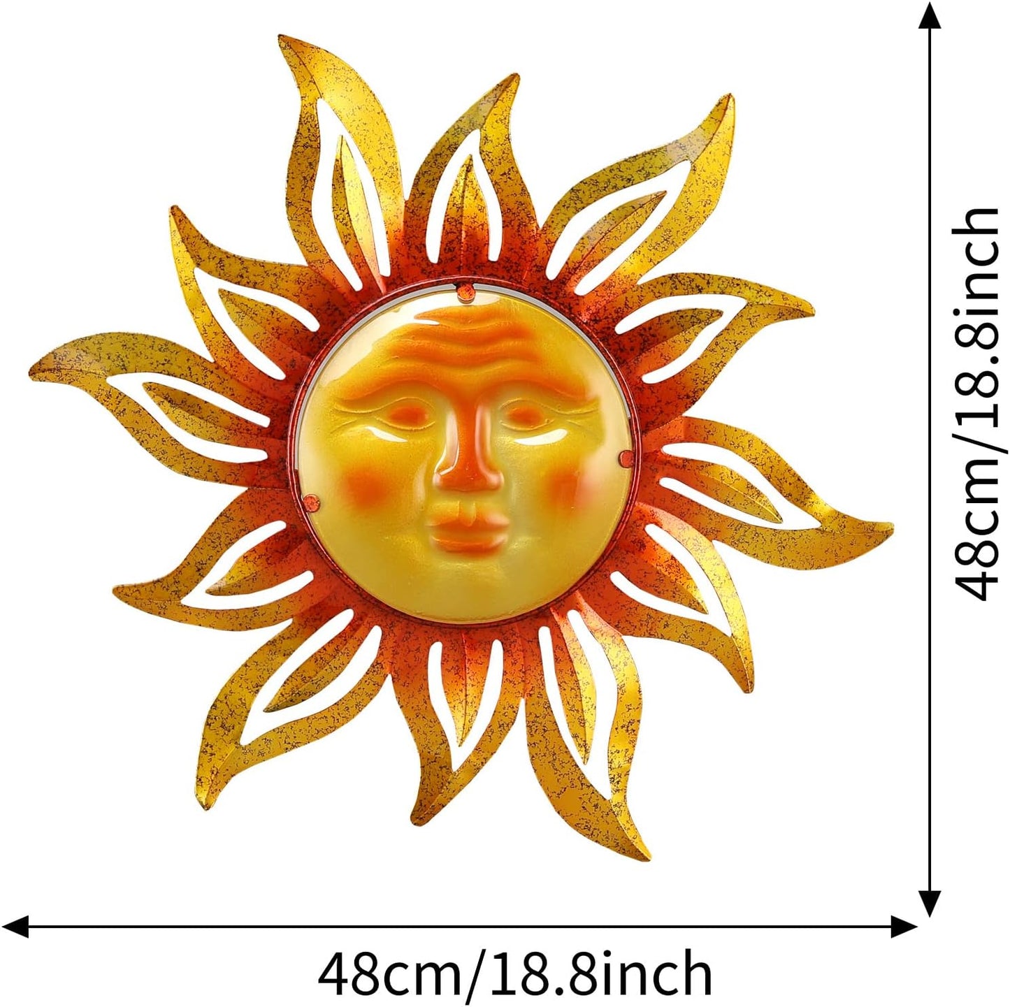 Large Sun Wall Art Decor 45 inch Metal Wall Art, Retro Hanging Decor, Valentine Wall Decorations for Patio,Yard,Garden,Fence,Living Room