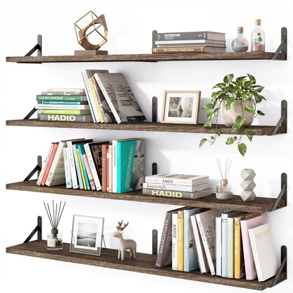 YGEOMER Floating Shelves for Wall, Different Sizes Dark Carbonized Brown Wall Shelves for Living Room, Bathroom, Bedroom, Kitchen, Home Decor (Set of 4)