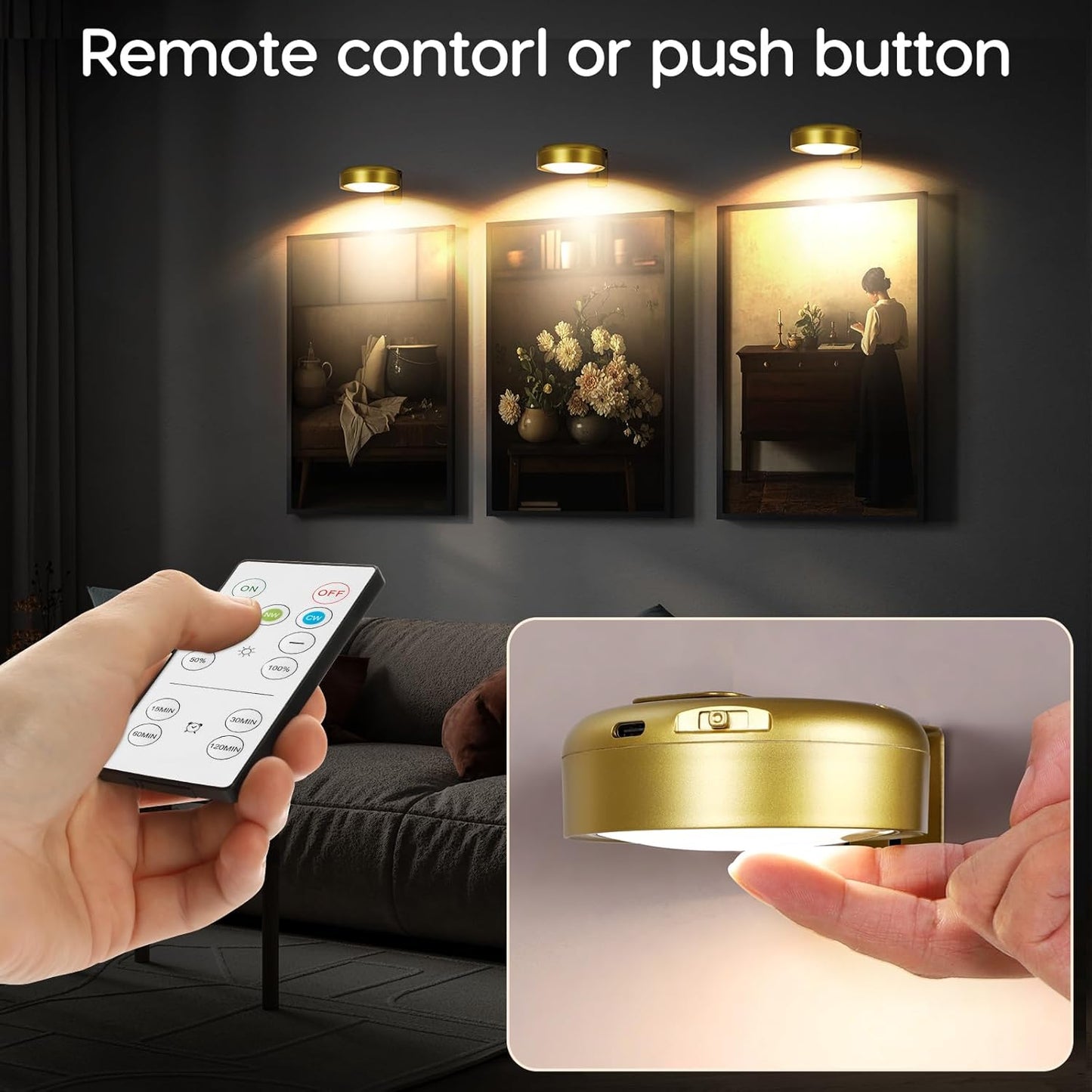 Arixinks 3PACK Picture Light Battery Operated with Remote, Painting Light for Wall Art with 3 Lighting Colors Dimmable, LED Art Display Accent Light on Wall for Poster Dartboard Frame Portrait Black
