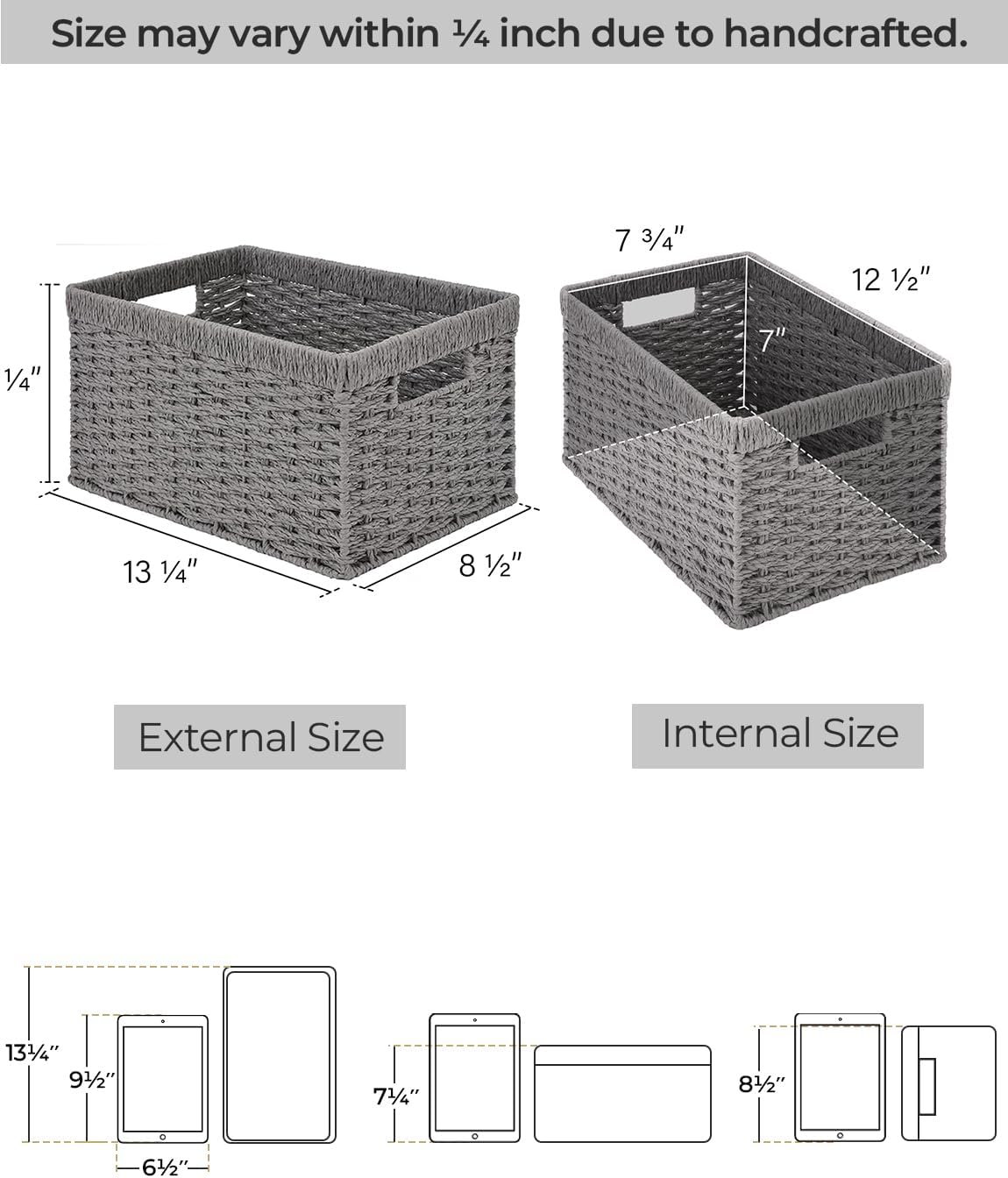 StorageWorks Wicker Basket, Baskets for Organizing, Storage Basket with Built-in Handles, Water Hyacinth Shelves (Medium 2-Pack, Natural Hyacinth)