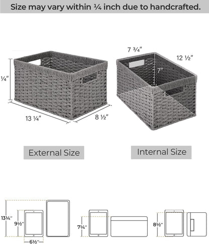 StorageWorks Wicker Basket, Baskets for Organizing, Storage Basket with Built-in Handles, Water Hyacinth Shelves (Medium 2-Pack, Natural Hyacinth)
