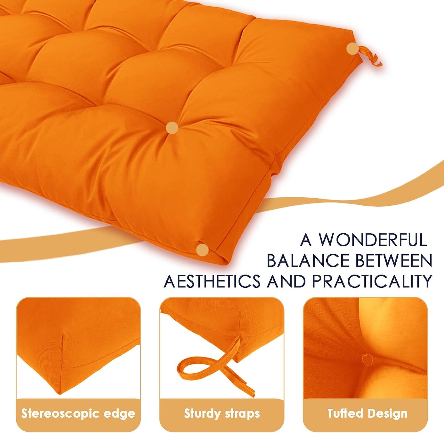MTMR Outdoor Bench Cushion-44X19 Water-Repellent Tufted Porch Swing Cushions with High Elasticity PP Cotton and Ties Fade-Resistant Patio Outdoor Chair Cushion for Bench Furniture, Indoor Seat Cushion