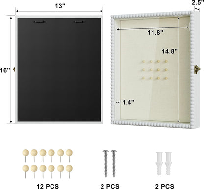 Love-KANKEI Shadow Box Frame 11x14, Deep Large Shadow Box Display Case with Unique Beads Door and Glass Window, Wood Memory Box for Pictures,Medals,Memorabilia,Collections White