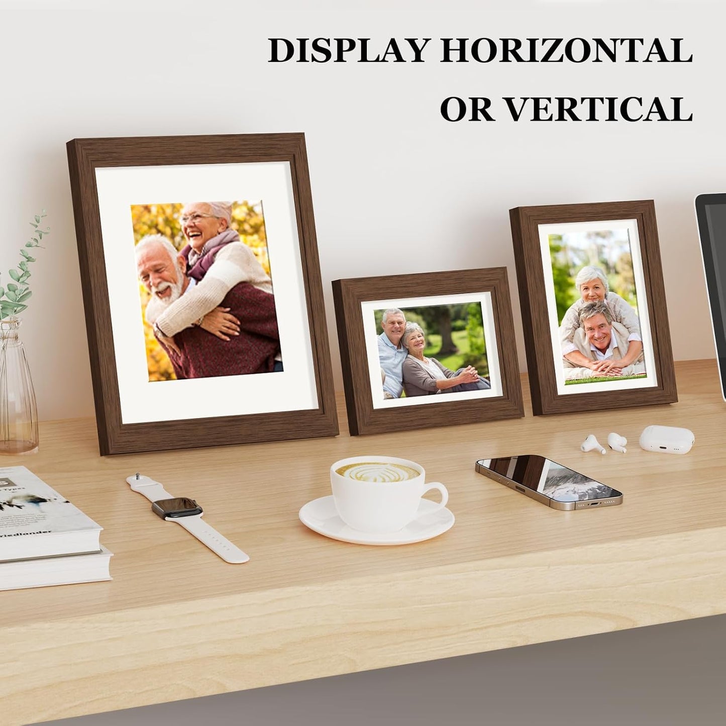 Povrgive Picture Frames, Made of Real Glass and Wooden Frame, Gallery Photo Frames Set of 10 for Collage Wall Decor, Multi Sizes Including 8x10, 5x7, 4x6 for Mounting or Tabletop Display, Wood