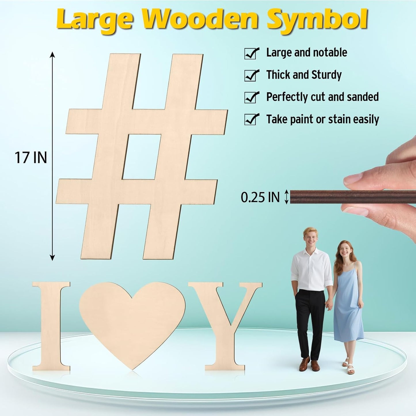 17 inch Large Wooden Sign & for Wall Decor, Big Wood Symbol &, Giant Paintable Blank Wooden Shapes for Crafts, Unfinished Wood Cutouts for Birthday Party, Rustic Wedding, Christmas Decor, Baby Shower